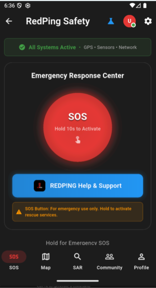 RedPing Safety Mobile App - SOS Interface